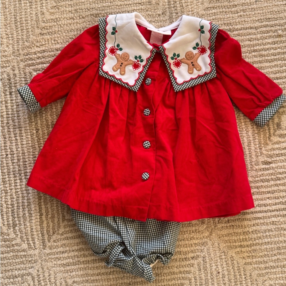 Bonnie Baby Christmas Dress with Embroidered Collar